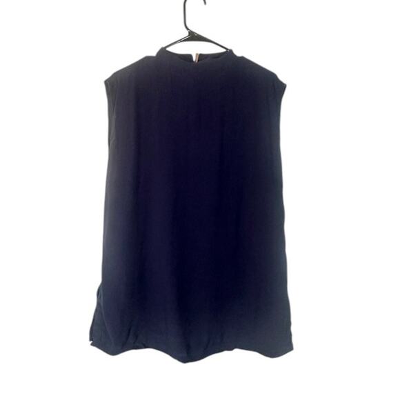 Eileen Fisher Navy Blue Silk Mock Neck Sleeveless Side Slit Blouse Women Sz XS - Picture 1 of 9